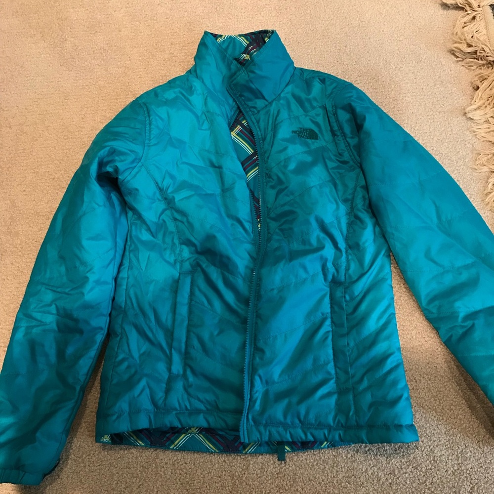 blue north face jacket